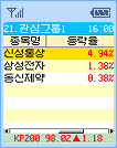 SKT서비스 이용시 관심종목 조회하기의 등락률 안내 화면입니다.